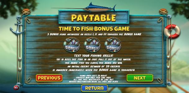 The Angler Slot Machine Bonus Game Screen