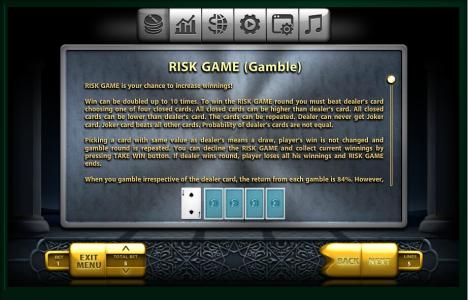 The Emirate Slot Machine Risk Game Screen