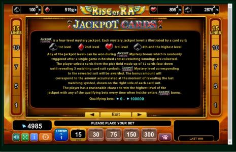 Rise Of Ra Slot Machine Jackpot Cards Information Screen
