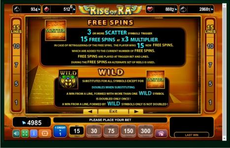 Rise Of Ra Slot Machine Free Spins Bonus Screen