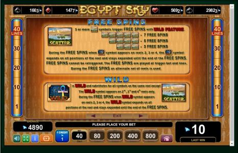 Egypt Sky Slot Machine - Free Spins Bonus Screen