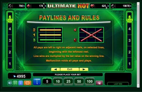 Ultimate Hot Slot Machine Paylines Screen