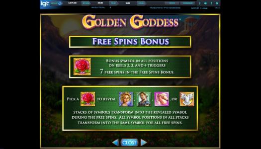 Golden Goddess Slot Machine Free Spins Bonus Screen