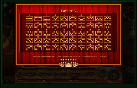 Jugglenaut Slot Machine Paylines Screen