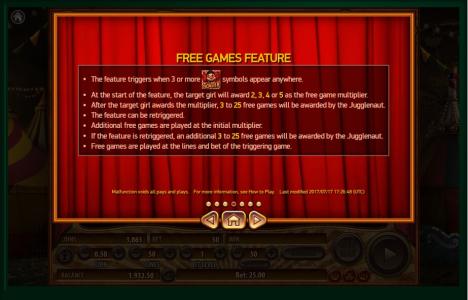 Jugglenaut Slot Machine Free Games Feature Screen