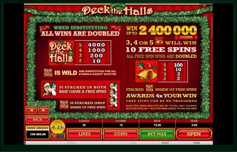 Deck The Halls Slot Machine Paytable Screen