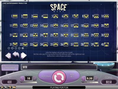 Space Wars Slot Machine Paylines Screen