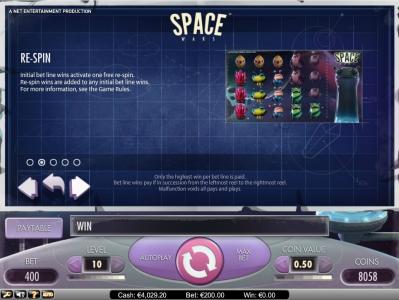 Space Wars Slot Machine Re-Spin Feature Screen