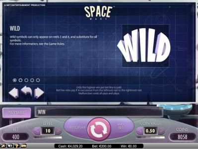 Space Wars Slot Machine Wild Symbol Screen