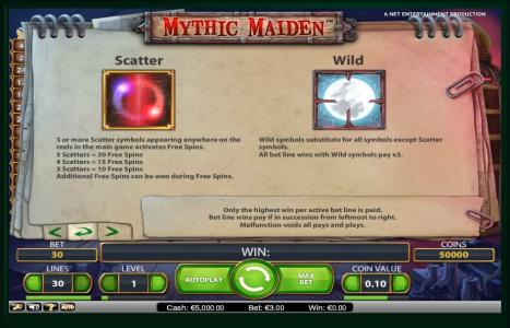 Mythic Maiden Slot Machine Scatter Awards and Wild Symbol Screen