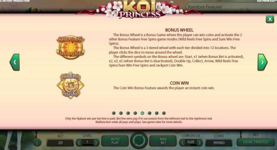 Koi Princess Slot Machine Bonus Wheel and Coin Win Features Explained