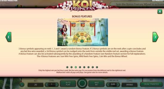 Koi Princess Slot Machine Bonus Features Overview Screen