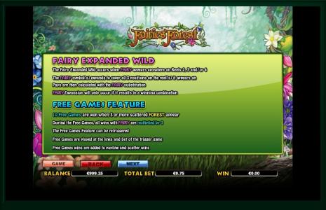 Fairies Forest Slot Machine Wild Symbol and Free Spins Bonus Screen