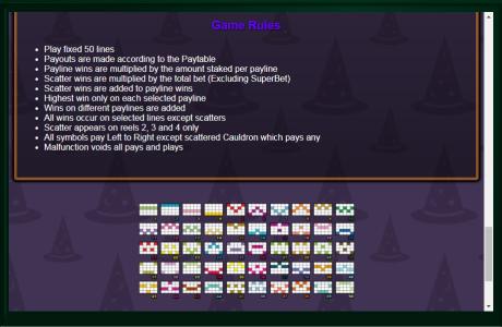 Merlins Magic Respins Slot Machine Paylines and Game Rules Screen