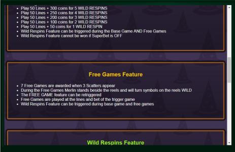 Merlins Magic Respins Slot Machine Free Game Feature Screen