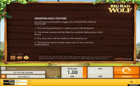 Big Bad Wolf Slot Machine Swooping Reels Feature Screen