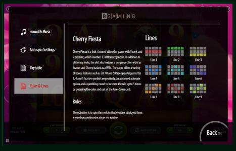Cherry Fiesta Slot Machine Paylines Screen