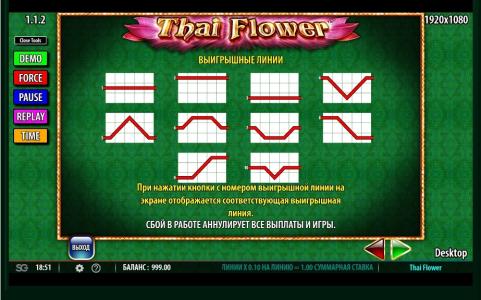 Thai Flower Slot Machine Paylines Screen