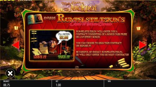 Wish Upon A Jackpot Slot Machine Rumpelstiltskin's Deal Maker Bonus Screen