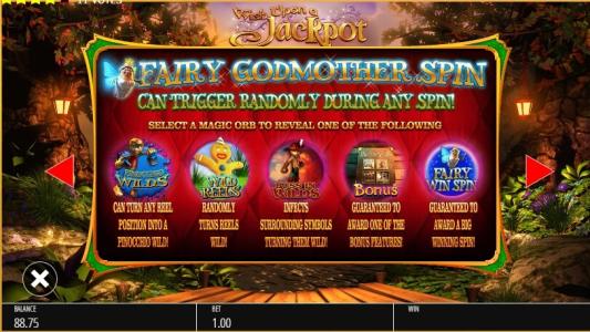 Wish Upon A Jackpot Slot Machine Fairy Godmother Spin Feature Screen