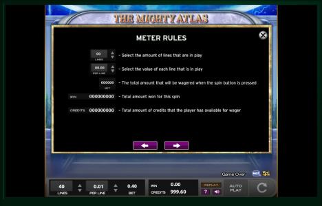 The Mighty Atlas Slot Machine Meter Rules Screen