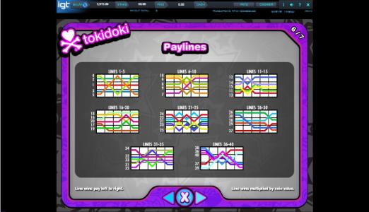 Tokidoki Lucky Town Slot Machine Paylines Screen