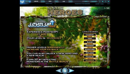 Nordic Heroes Slot Machine Experience Level and XP Screen