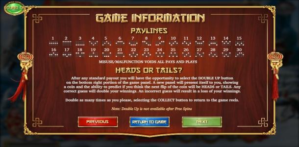 4 Seasons Slot Machine Paylines Screen