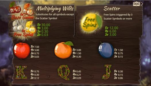 Wild Cherries Slot Machine Paytable Screen