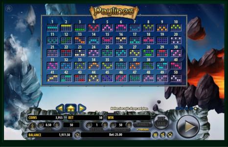 Arcane Elements Slot Machine Paylines Screen