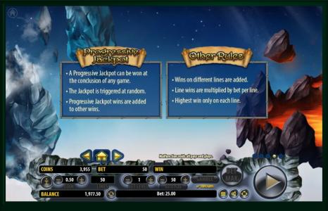 Arcane Elements Slot Machine Progressive Jackpot and Other Rules Screen