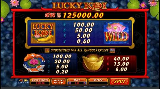 Lucky Koi Slot Machine Paytable Screen