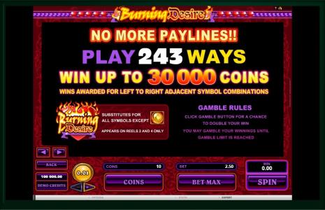 Burning Desire Slot Machine Paylines Screen