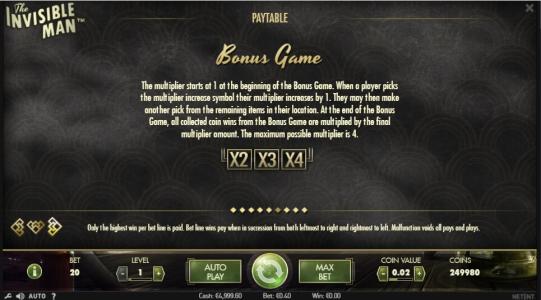 The Invisible Man Slot Machine Bonus Game Screen