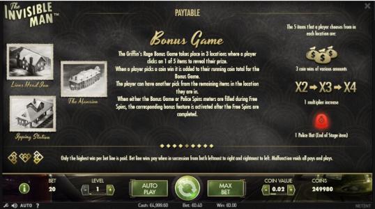 The Invisible Man Slot Machine Bonus Game Screen