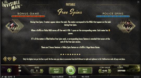 The Invisible Man Slot Machine Free Spins Bonus Screen