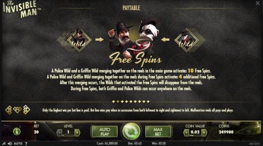 The Invisible Man Slot Machine Free Spins Bonus Screen