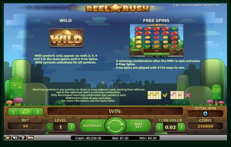 Reel Rush Slot Machine Free Spins Bonus Screen
