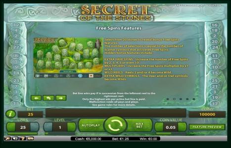 Secret of the Stones Slot Machine Free Spins Bonus Screen