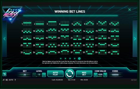 Neon Staxx Slot Machine Paylines Screen