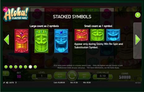Aloha! Cluster Pays Slot Machine Scatter Awards and Wild Symbol Screen