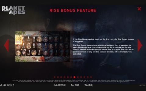 Planet of the Apes Slot Machine Rise Bonus Feature Screen