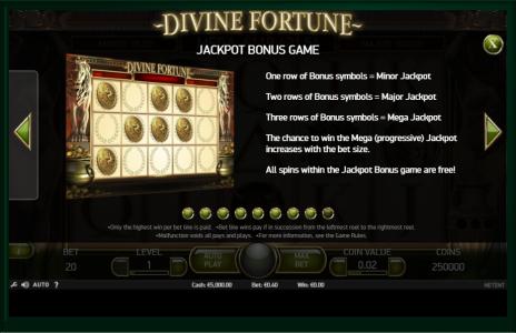 Divine Fortune Slot Machine Bonus Game Screen