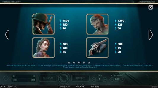 Mr Green Moonlight Slot Machine Paytable Screen