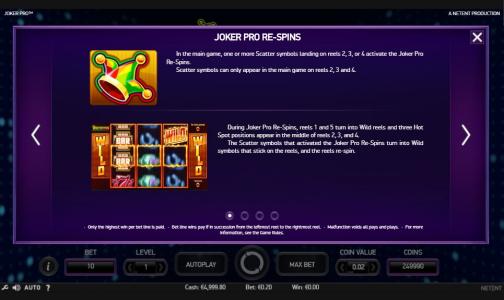 Joker Pro Slot Machine Re-Spins and Wild Symbol Screen