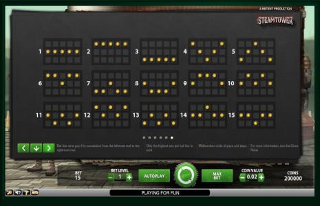 Steam Tower Slot Machine Paylines Screen