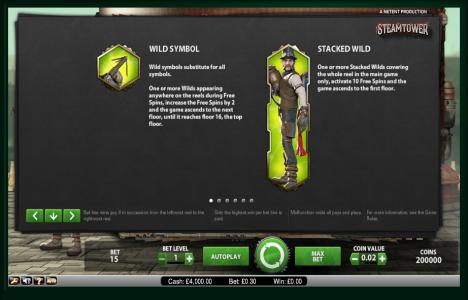Steam Tower Slot Machine Scatter Awards and Wild Symbol Screen