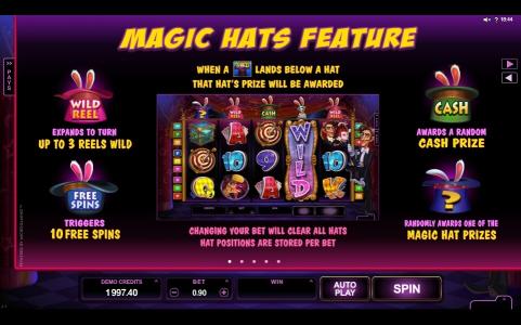 Rabbit in the Hat Slot Machine Magic Hats Feature Screen