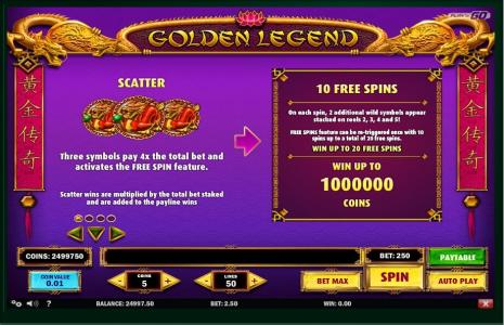 Golden Legend Slot Machine Free Spins Bonus Screen