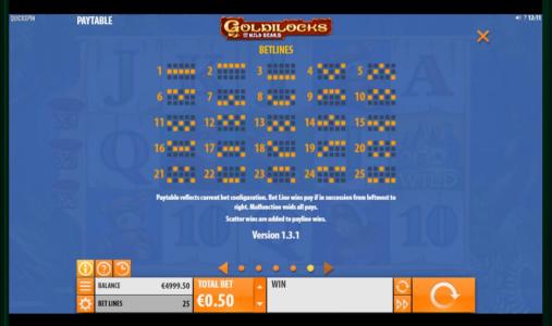 Goldilocks And The Wild Bears Slot Machine Paylines Screen